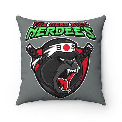 Nerdee's "Gorilla Samurai" Dark Gray Faux Suede Square Pillow