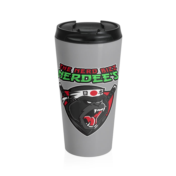 Nerdee's "Gorilla Samurai" Gray Stainless Steel Travel Mug