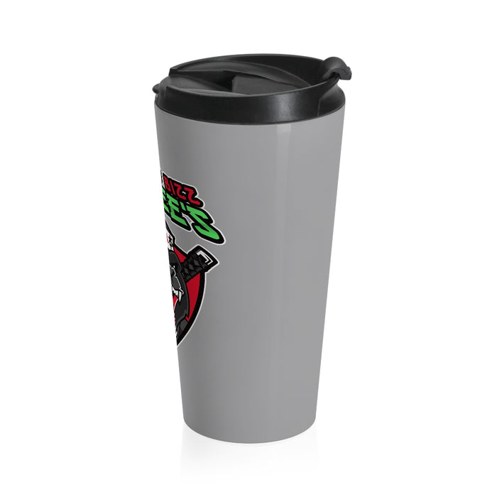 Nerdee's "Gorilla Samurai" Gray Stainless Steel Travel Mug