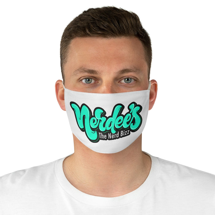 Nerdee's LT Green Logo Fabric Face Mask - White