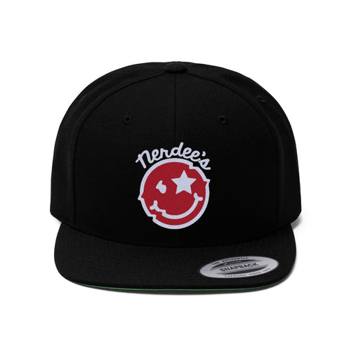 Nerdee's "Mr. Smiley" Logo (Red/White) - Unisex Flat Bill Hat
