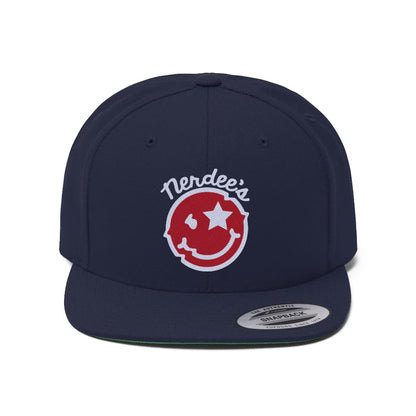 Nerdee's "Mr. Smiley" Logo (Red/White) - Unisex Flat Bill Hat