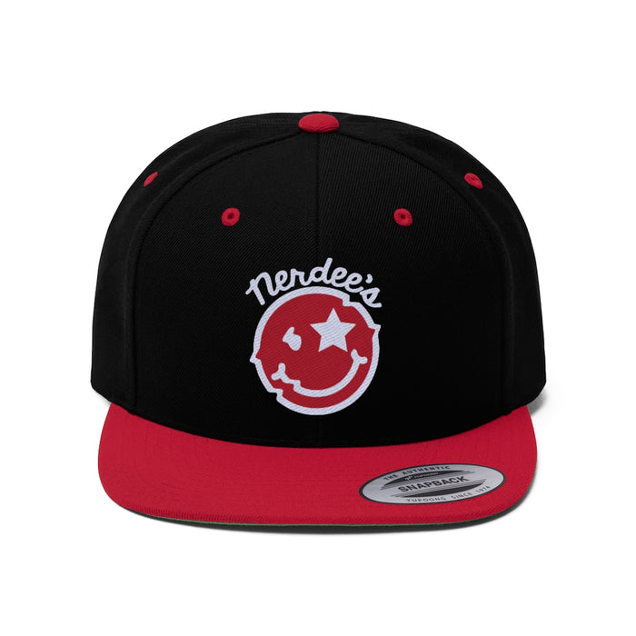 Nerdee's "Mr. Smiley" Logo (Red/White) - Unisex Flat Bill Hat