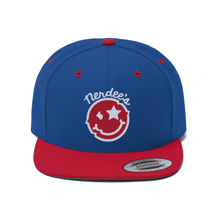 Nerdee's "Mr. Smiley" Logo (Red/White) - Unisex Flat Bill Hat