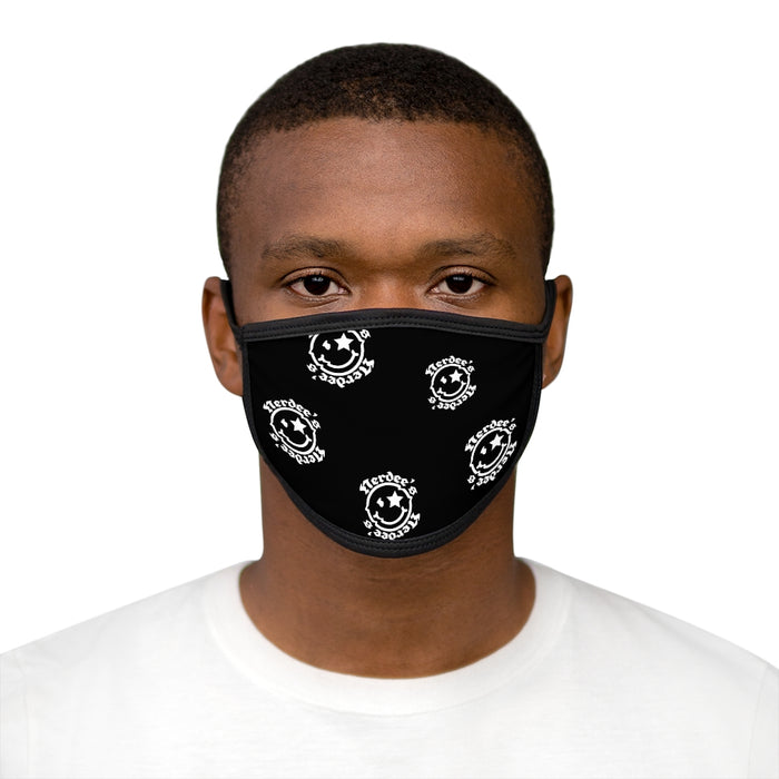 Nerdee's OE "Mr. Smiley" Logo (White Design 02) - Mixed-Fabric Face Mask - Black