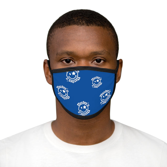 Nerdee's OE "Mr. Smiley" Logo (White Design 02) - Mixed-Fabric Face Mask - Blue
