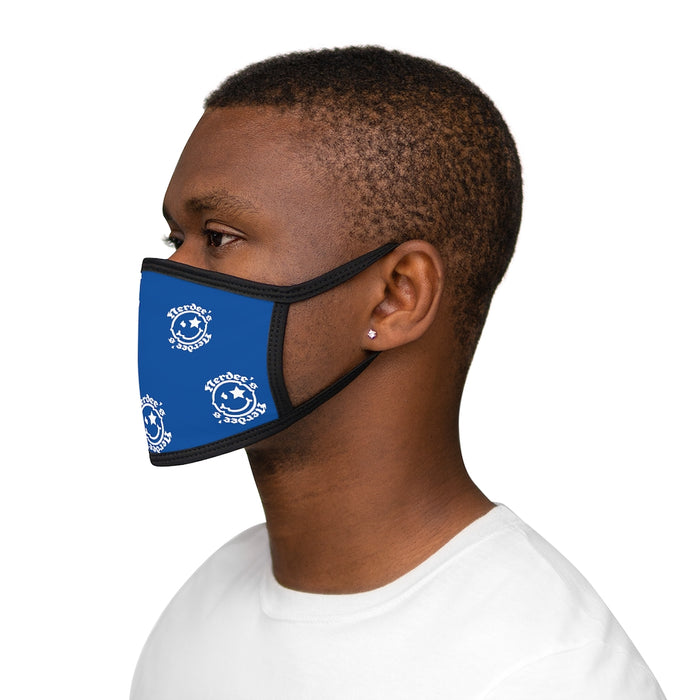 Nerdee's OE "Mr. Smiley" Logo (White Design 02) - Mixed-Fabric Face Mask - Blue