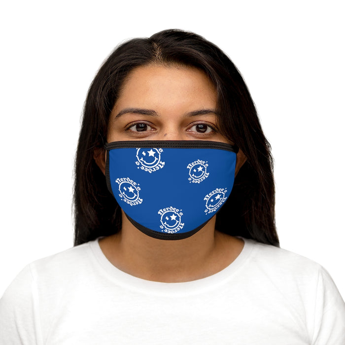 Nerdee's OE "Mr. Smiley" Logo (White Design 02) - Mixed-Fabric Face Mask - Blue