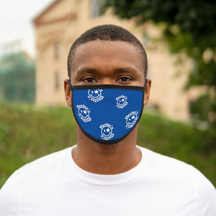 Nerdee's OE "Mr. Smiley" Logo (White Design 02) - Mixed-Fabric Face Mask - Blue