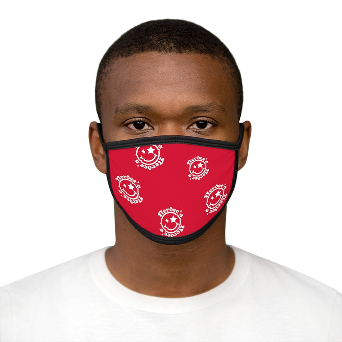 Nerdee's OE "Mr. Smiley" Logo (White Design 02) - Mixed-Fabric Face Mask - Dark Red