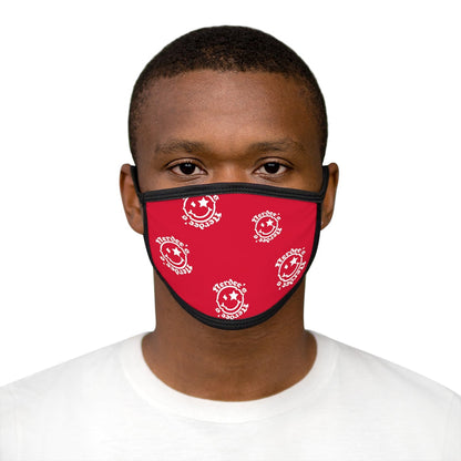 Nerdee's OE "Mr. Smiley" Logo (White Design 02) - Mixed-Fabric Face Mask - Dark Red
