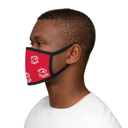 Nerdee's OE "Mr. Smiley" Logo (White Design 02) - Mixed-Fabric Face Mask - Dark Red