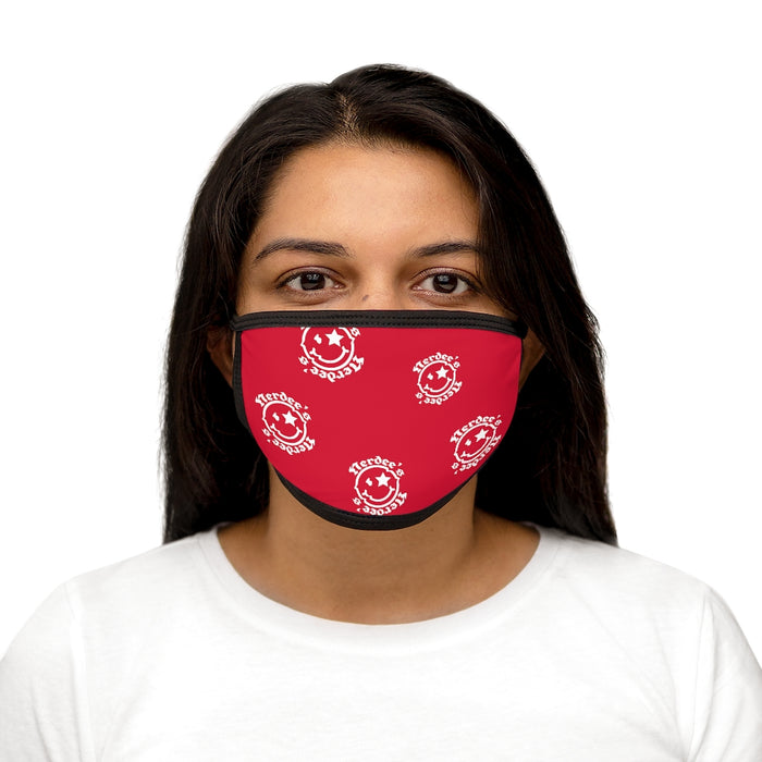 Nerdee's OE "Mr. Smiley" Logo (White Design 02) - Mixed-Fabric Face Mask - Dark Red