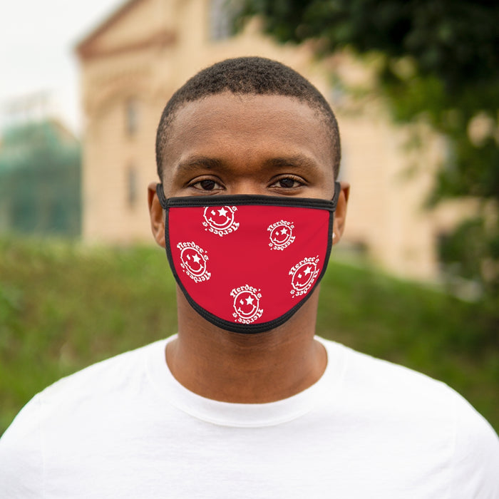Nerdee's OE "Mr. Smiley" Logo (White Design 02) - Mixed-Fabric Face Mask - Dark Red