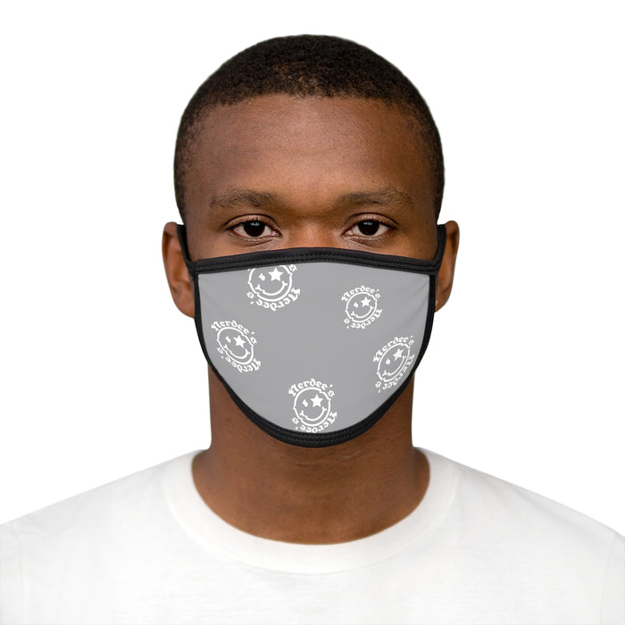 Nerdee's OE "Mr. Smiley" Logo (White Design 02) - Mixed-Fabric Face Mask - Gray