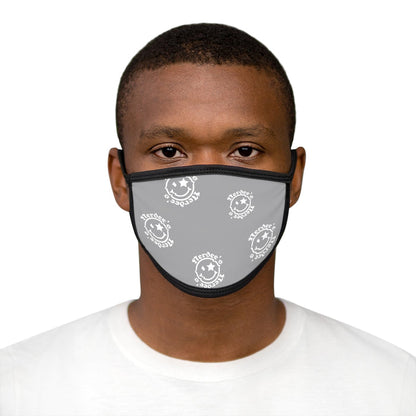 Nerdee's OE "Mr. Smiley" Logo (White Design 02) - Mixed-Fabric Face Mask - Gray