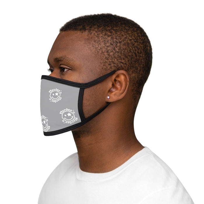 Nerdee's OE "Mr. Smiley" Logo (White Design 02) - Mixed-Fabric Face Mask - Gray