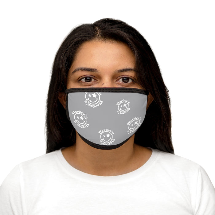 Nerdee's OE "Mr. Smiley" Logo (White Design 02) - Mixed-Fabric Face Mask - Gray
