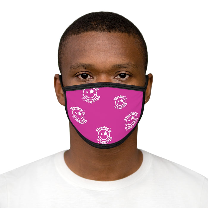 Nerdee's OE "Mr. Smiley" Logo (White Design 02) - Mixed-Fabric Face Mask - Hot Pink