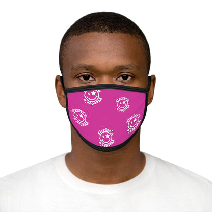Nerdee's OE "Mr. Smiley" Logo (White Design 02) - Mixed-Fabric Face Mask - Hot Pink