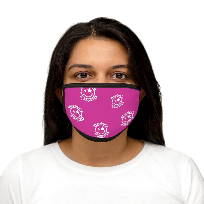 Nerdee's OE "Mr. Smiley" Logo (White Design 02) - Mixed-Fabric Face Mask - Hot Pink
