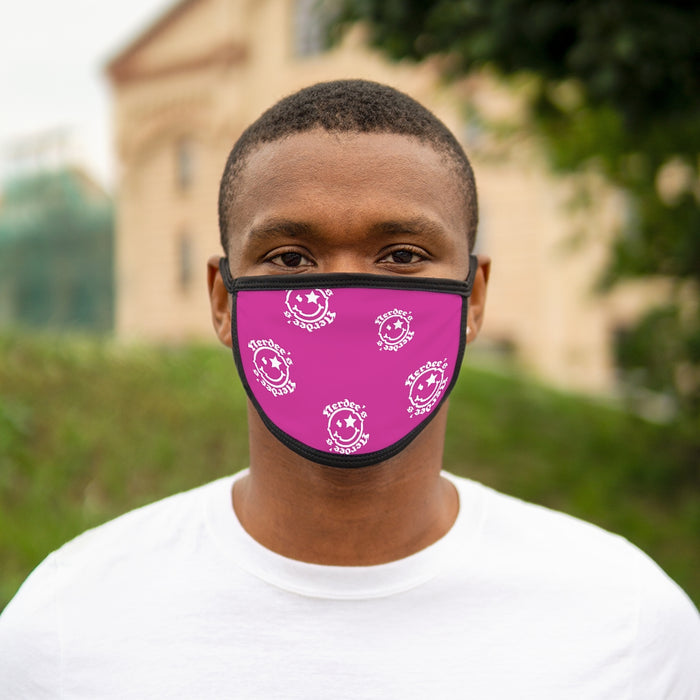 Nerdee's OE "Mr. Smiley" Logo (White Design 02) - Mixed-Fabric Face Mask - Hot Pink