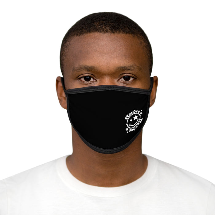 Nerdee's OE " Mr. Smiley" Logo (WHT Design 01) - Mixed-Fabric Face Mask - Black
