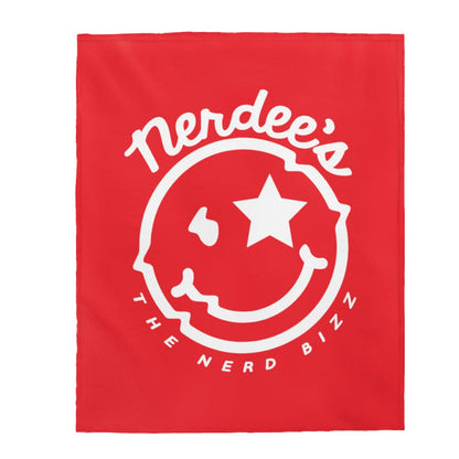 Nerdee's Official Logo - Velveteen Plush Blanket - Red