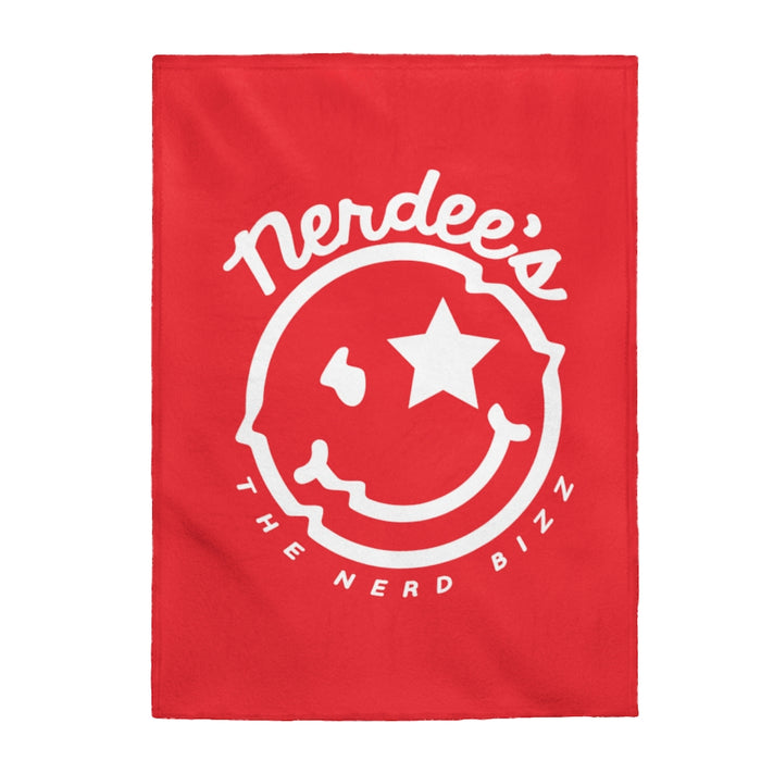 Nerdee's Official Logo - Velveteen Plush Blanket - Red