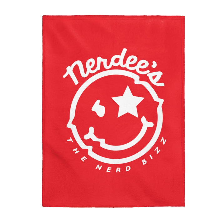 Nerdee's Official Logo - Velveteen Plush Blanket - Red