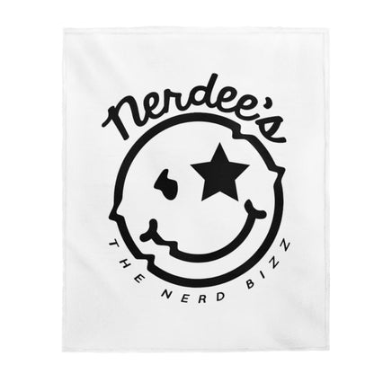 Nerdee's Official Logo - Velveteen Plush Blanket - White