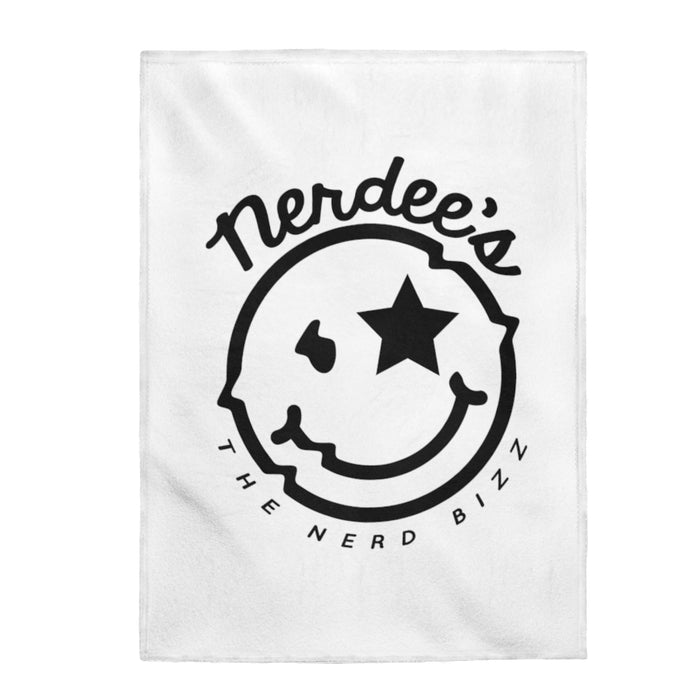 Nerdee's Official Logo - Velveteen Plush Blanket - White
