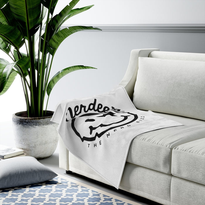Nerdee's Official Logo - Velveteen Plush Blanket - White