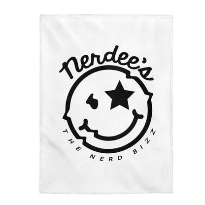 Nerdee's Official Logo - Velveteen Plush Blanket - White