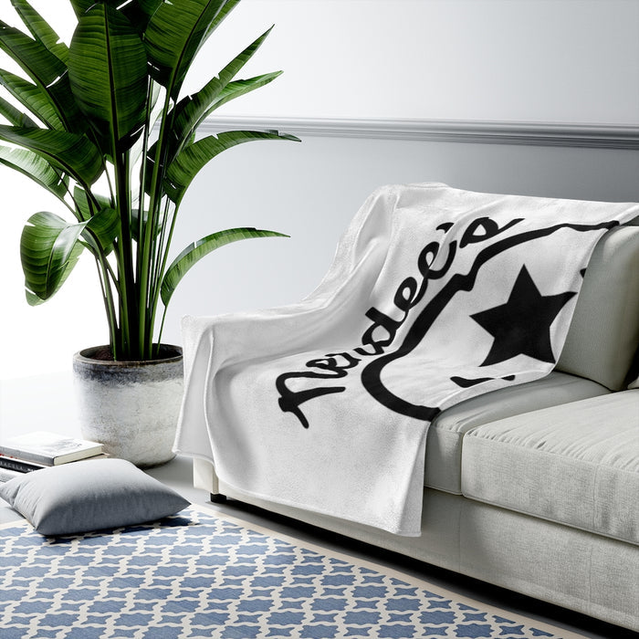 Nerdee's Official Logo - Velveteen Plush Blanket - White