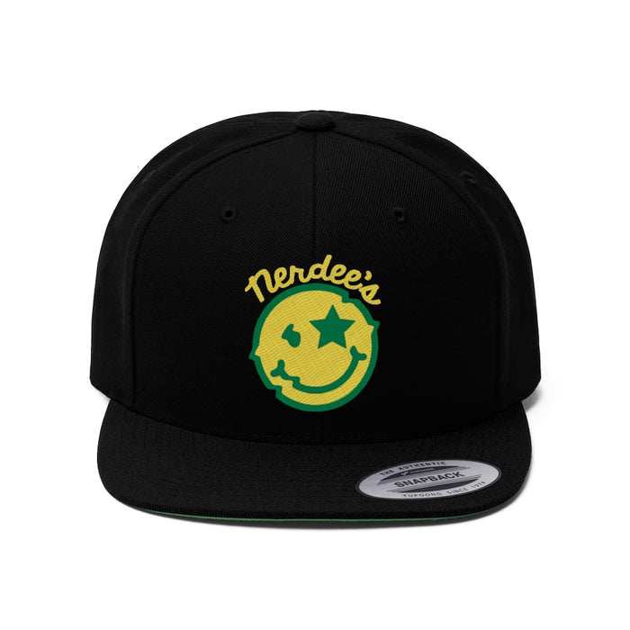 Nerdee's Official logo (GOLD/GRN) - Unisex Flat Bill Hat