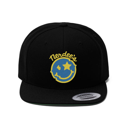 Nerdee's Official logo (GOLD/LTBLU) - Unisex Flat Bill Hat