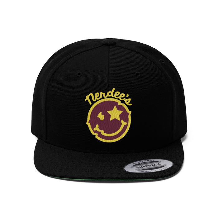 Nerdee's Official logo (GOLD/WINE) - Unisex Flat Bill Hat