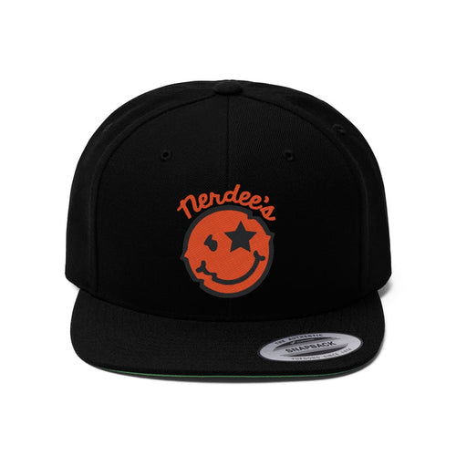 Nerdee's Official logo (ORG/BLK) - Unisex Flat Bill Hat