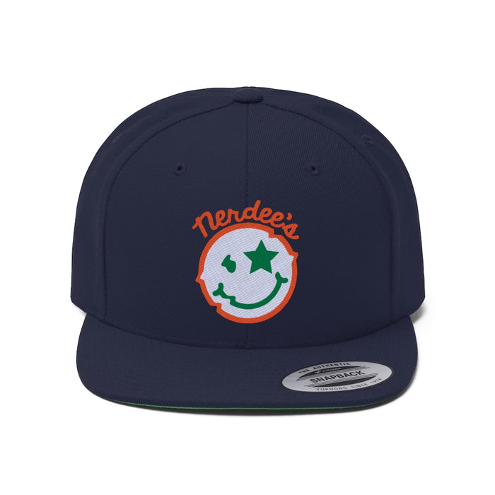 Nerdee's Official logo (ORG/WHT/GRN) - Unisex Flat Bill Hat
