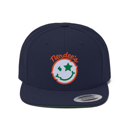 Nerdee's Official logo (ORG/WHT/GRN) - Unisex Flat Bill Hat
