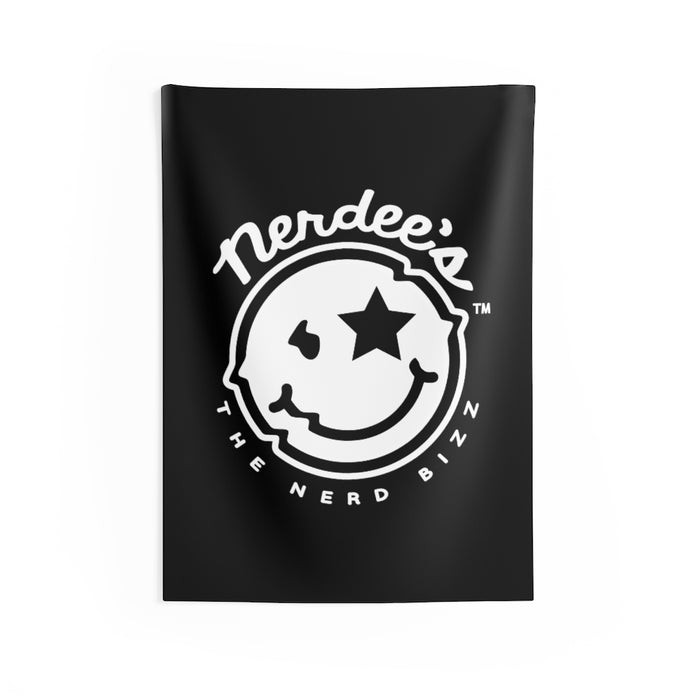 Nerdee's Official Logo (Solid White/Black Logo) - Indoor Wall Tapestries - Black