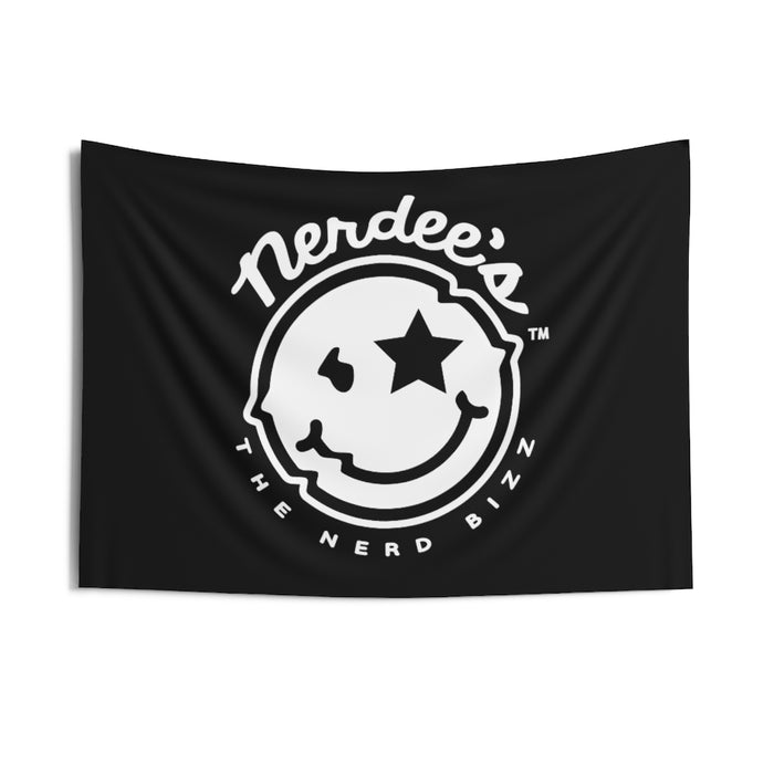 Nerdee's Official Logo (Solid White/Black Logo) - Indoor Wall Tapestries - Black