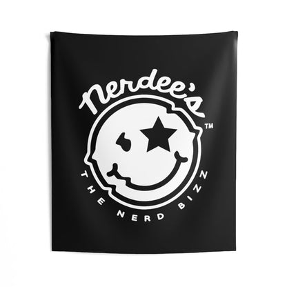 Nerdee's Official Logo (Solid White/Black Logo) - Indoor Wall Tapestries - Black