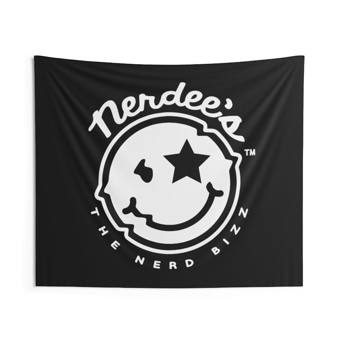 Nerdee's Official Logo (Solid White/Black Logo) - Indoor Wall Tapestries - Black