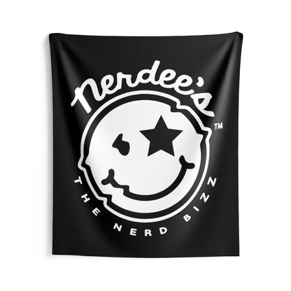 Nerdee's Official Logo (Solid White/Black Logo) - Indoor Wall Tapestries - Black