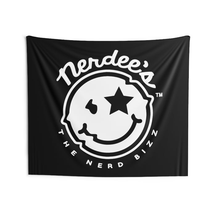 Nerdee's Official Logo (Solid White/Black Logo) - Indoor Wall Tapestries - Black