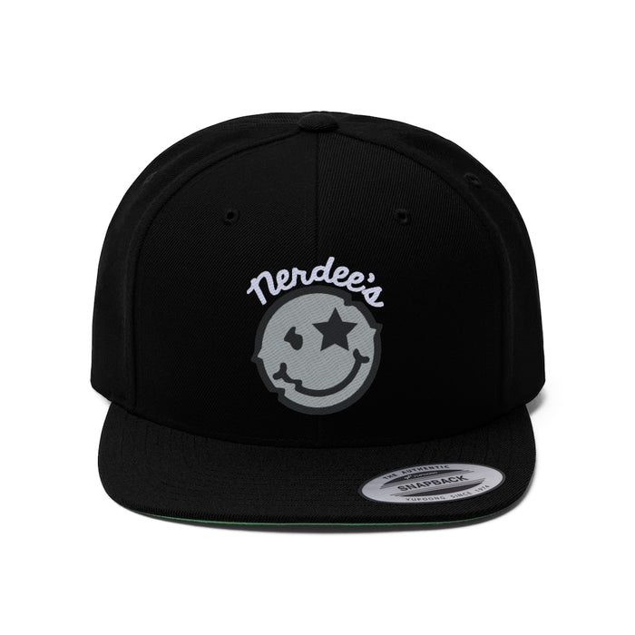 Nerdee's Official logo (WHT/BLK/SILVER) - Unisex Flat Bill Hat