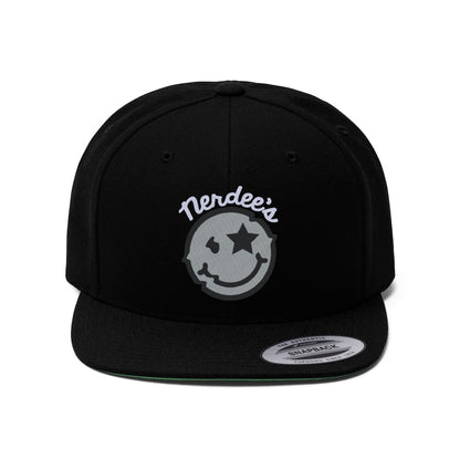 Nerdee's Official logo (WHT/BLK/SILVER) - Unisex Flat Bill Hat