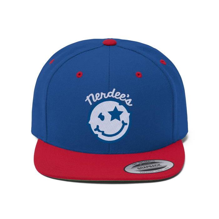Nerdee's Official logo (WHT/BLU) - Unisex Flat Bill Hat